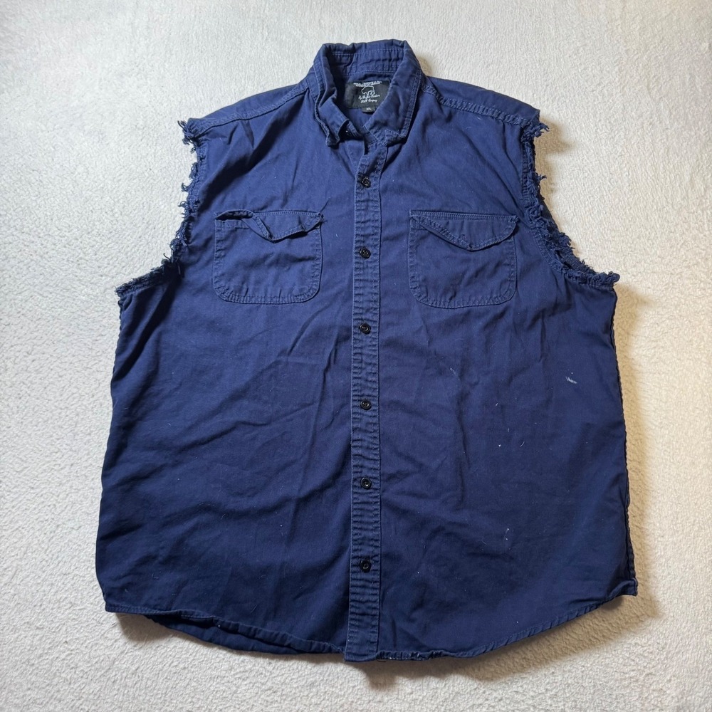 Roadwear Buffalo Outdoors Sleeveless Shirt Mens XL Navy Blue Biker Distressed